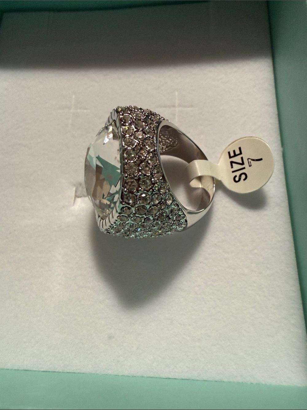 Park Lane Silver-Tone Cocktail Ring with Clear Cushion Crystal